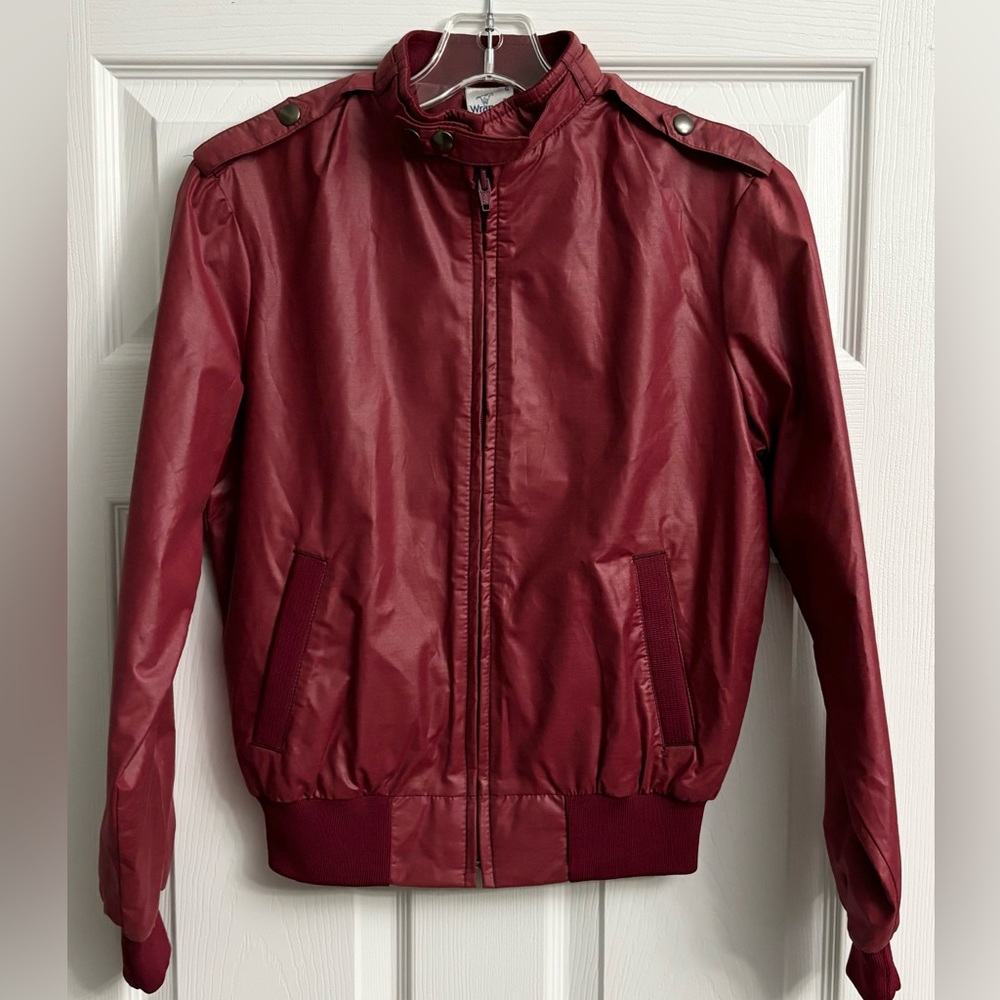 VINTAGE 1980s WRANGLER DARK RED MOTO NYLON BOMBER JACKET